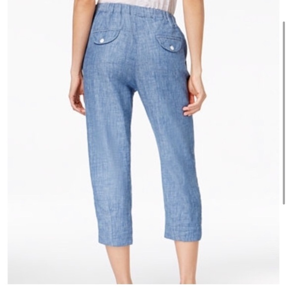 FREE PEOPLE Linen blend slouchy Waist tie chambray pants Womens size S - Picture 3 of 12